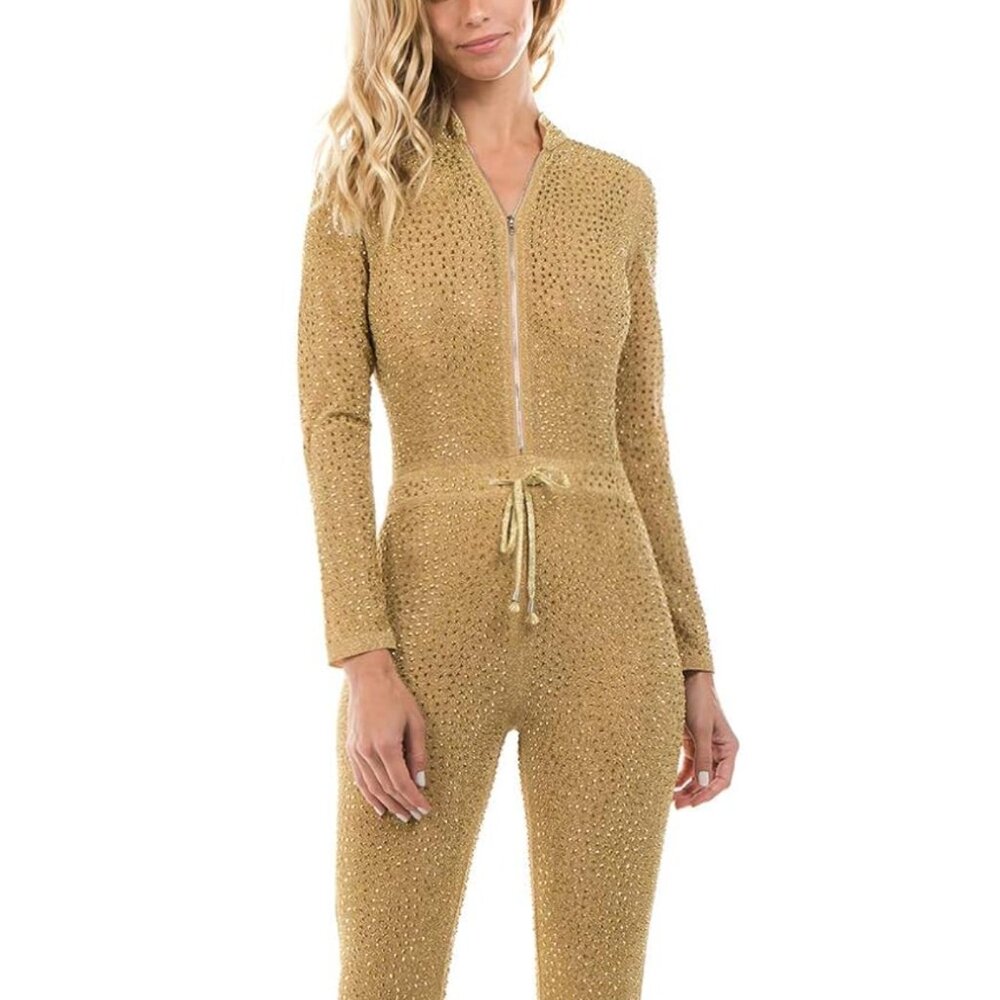 Dazzling Gold Sequin Jumpsuit - Show-Stopping 70s Disco Vibes